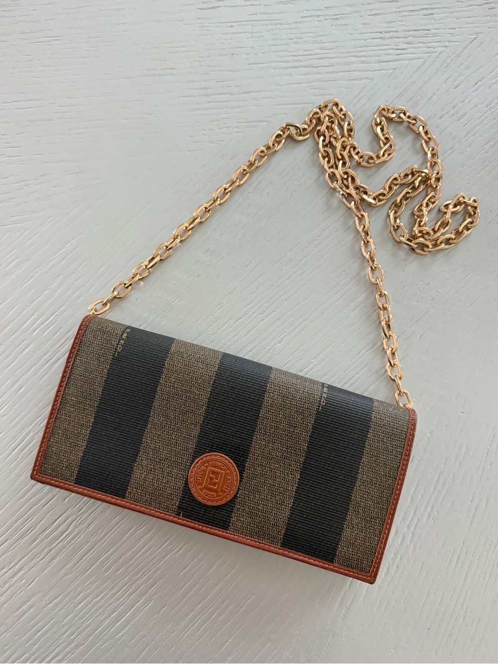 Fendi Pequin Striped Long Wallet Crossbody - Belt - tobacco/tan